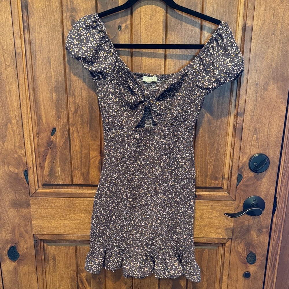 Blush Brown Floral Tie-Front Dress